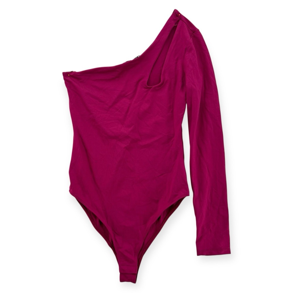 Zara Bodysuit Top Womens Small One Shoulder Pink Cutout Long Sleeve Stretch NWT